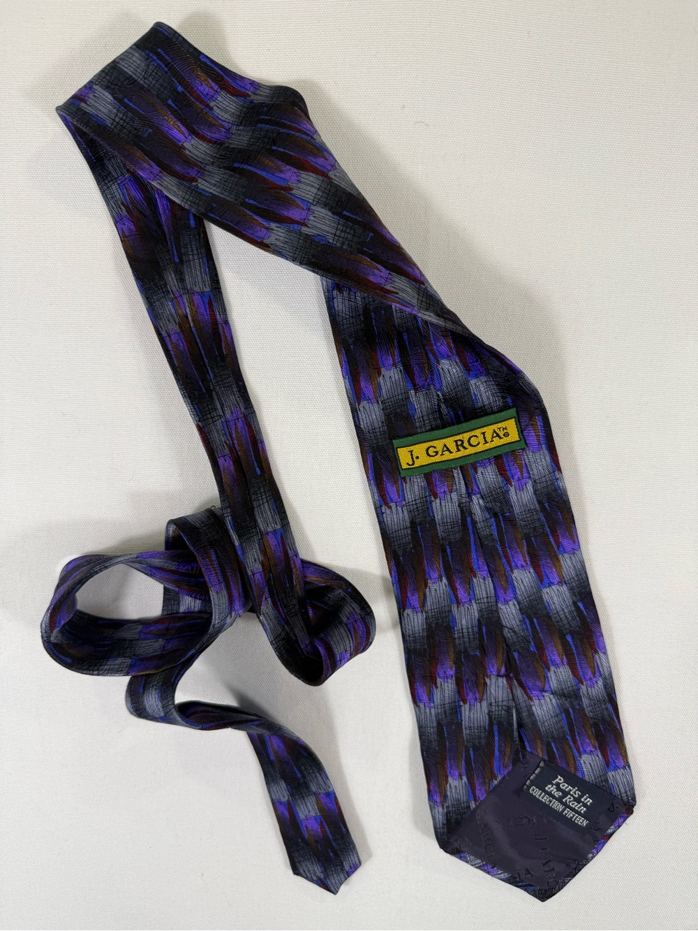 J. Garcia Purple, Black & Gray Textured Pattern Silk Tie